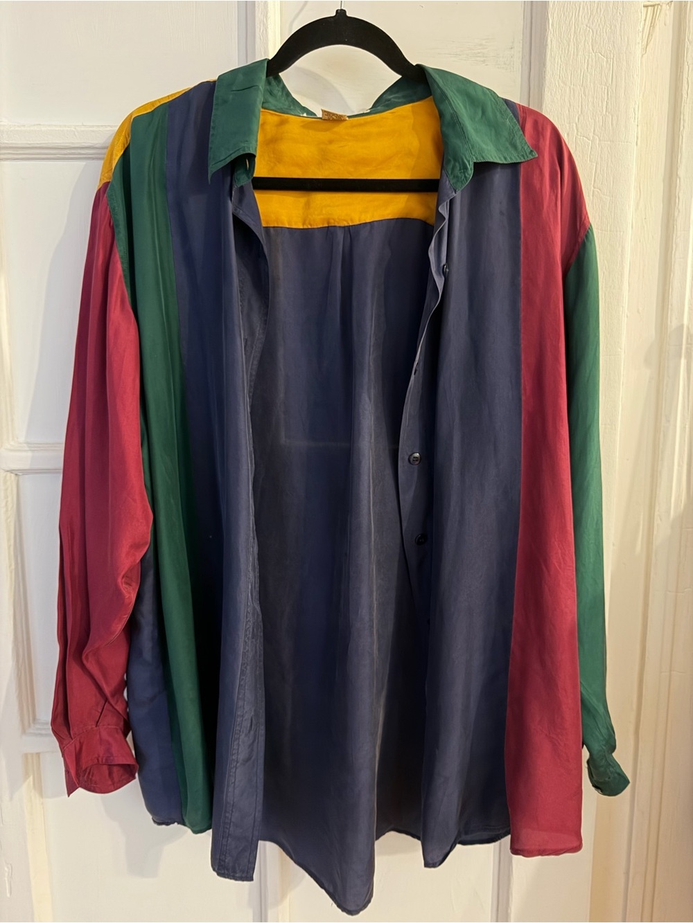 VTG Men’s/Unisex O/S Colorblock Long Sleeve Shirt Jacket Multicolor 100% Silk
